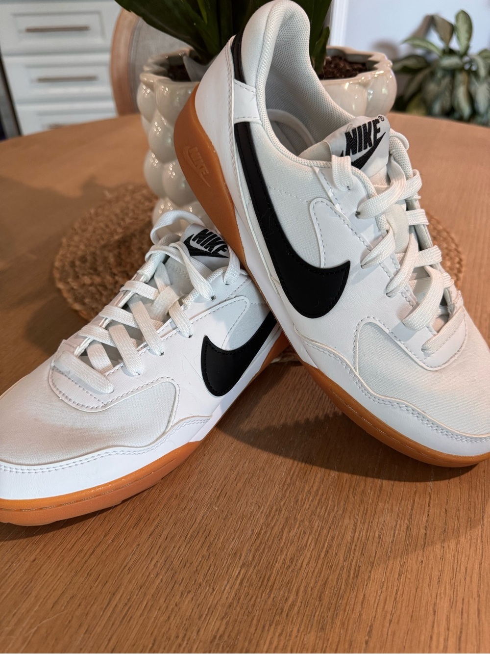 Nike White Low-Top Sneakers with Black Swoosh and Gum Sole